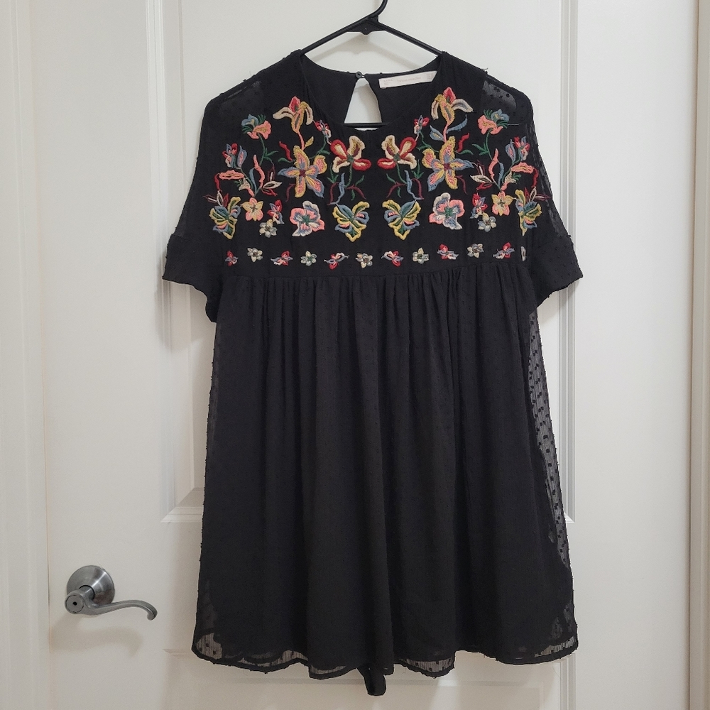 Zara Black Floral Embroidered Romper Women Size XS